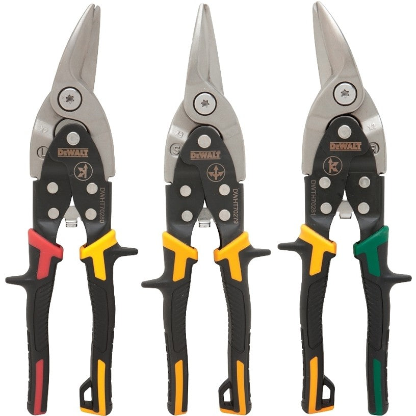 DEWALT DWHT14676 Aviation Snip Set, 2-3/4 in L Cut, Straight Cut, Steel Blade, Ergonomic Handle