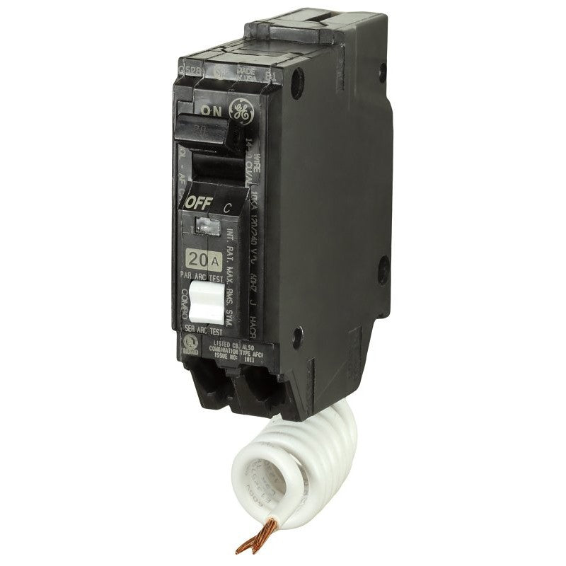 GE THQL1120AFP2 Circuit Breaker, AFCI, 20 A, 2-Pole, 120/240 V, Plug