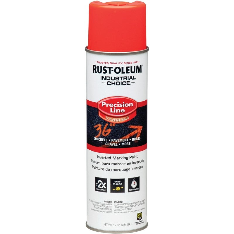 Rust-Oleum 203028 Inverted Marking Spray Paint, Semi-Gloss, Fluorescent Red/Orange, 17 oz, Can