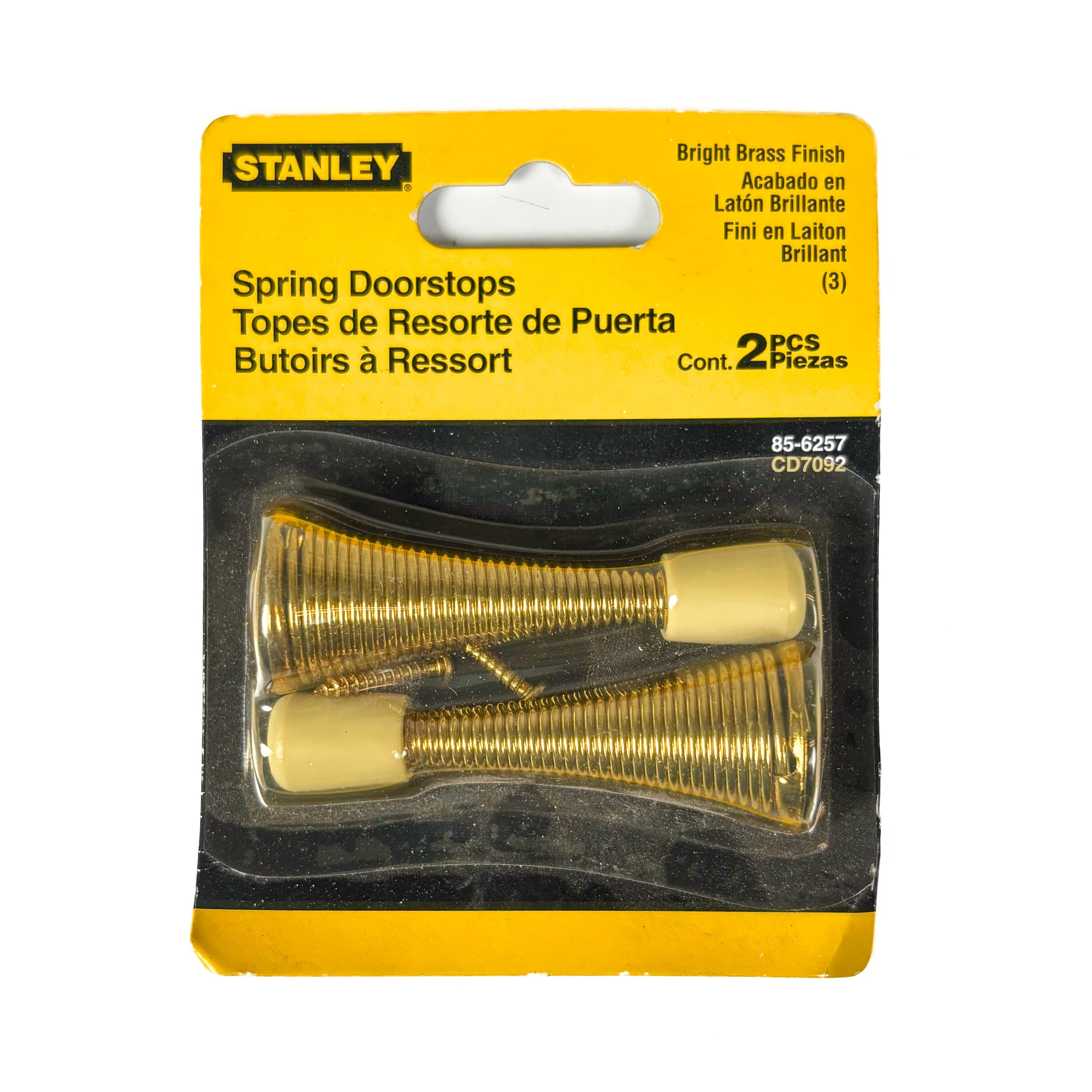 Heavy Duty Spring Door Stops 3 Inch Bright Brass 2 Pack