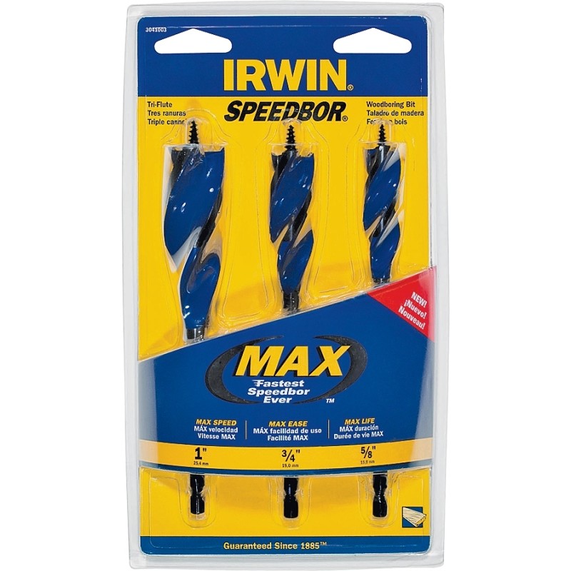 Irwin Speedbor 3041003 Speed Bit Set, Tri-Flute Flute, Hex Shank