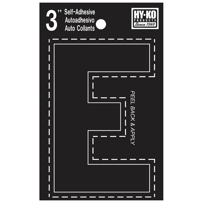 Hy-Ko 30400 Series 30415 Die-Cut Letter, Character: E, 3 in H Character, Black Character, Vinyl (Pack of 10)