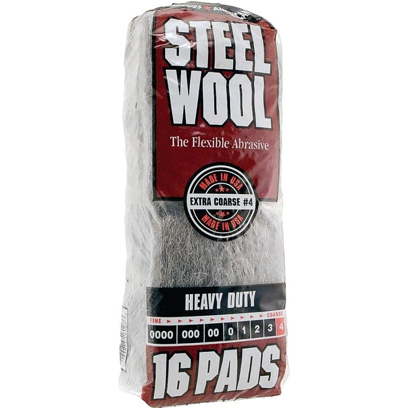 Homax 106607-06 Steel Wool, #4 Grit, Extra Coarse, Gray