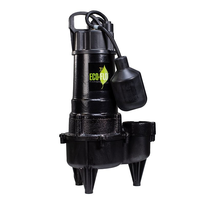 Eco-Flo RSE50W Sewage Pump, 115 V, 1/2 hp, 2 in Outlet, 5700 gph, Cast Iron/Thermoplastic