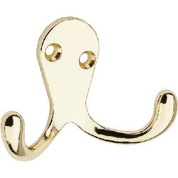 Double Prong Robe Hooks Brass Plated 2 Pack