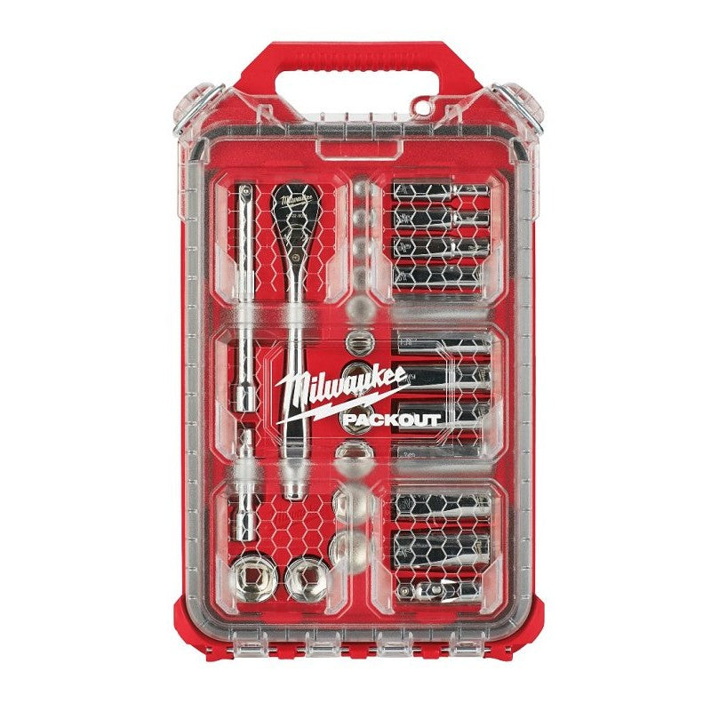 Milwaukee 48-22-9481 SAE Ratchet and Socket Set, Alloy Steel, Chrome, Specifications: 3/8 in Drive