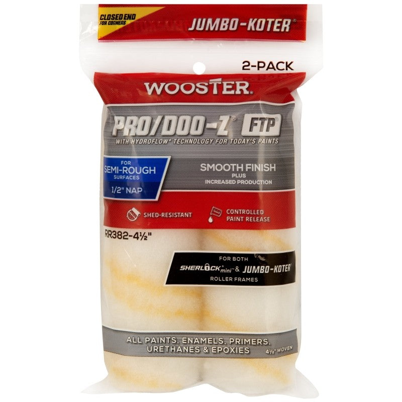 Wooster RR382-4 1/2 Roller Cover, 1/2 in Thick Nap, 4-1/2 in L, Fabric Cover, Gold/White