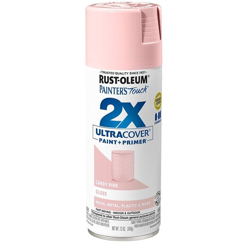 Rust-Oleum Painter's Touch 2X Ultra Cover 334028 Spray Paint, Gloss, Candy Pink, 12 oz, Aerosol Can