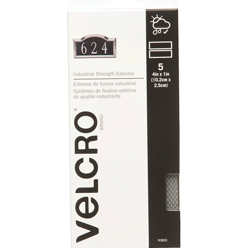 VELCRO Brand 90800 Fastener, 1 in W, 4 in L, Nylon, Titanium, Rubber Adhesive
