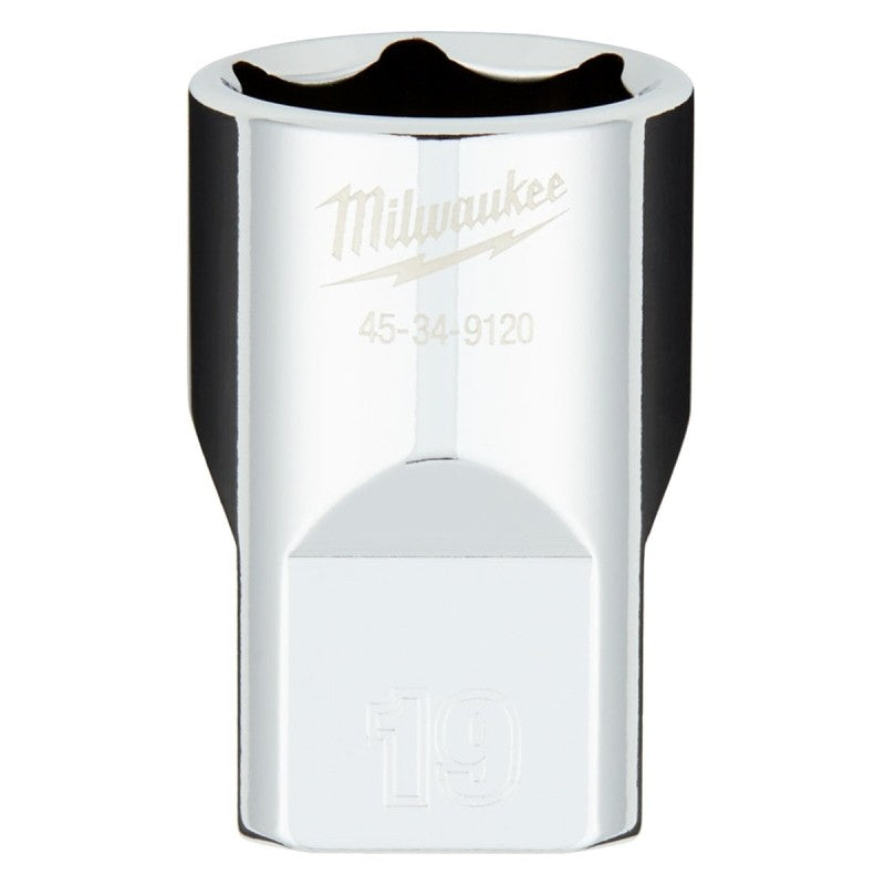 Milwaukee 45-34-9120 Socket, 19 mm Socket, Standard Socket, 1/2 in Drive, 6-Point, Chrome Vanadium Steel, Chrome