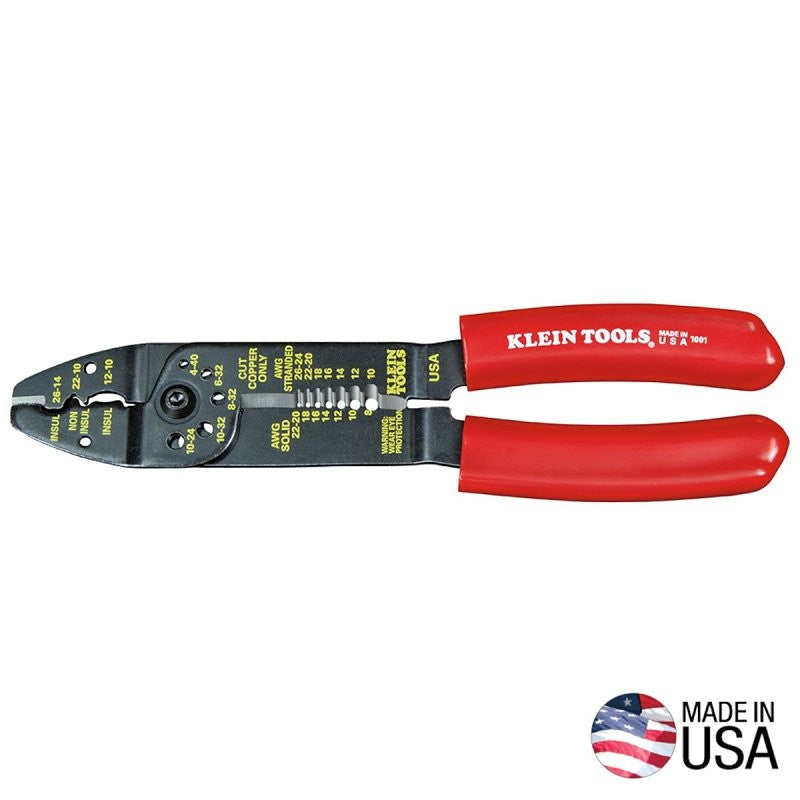 Klein Tools 1001 Electrician's Tool, 10 to 26 AWG Stranded, 8 to 22 AWG Solid Cutting Capacity, Cushion Grip Handle