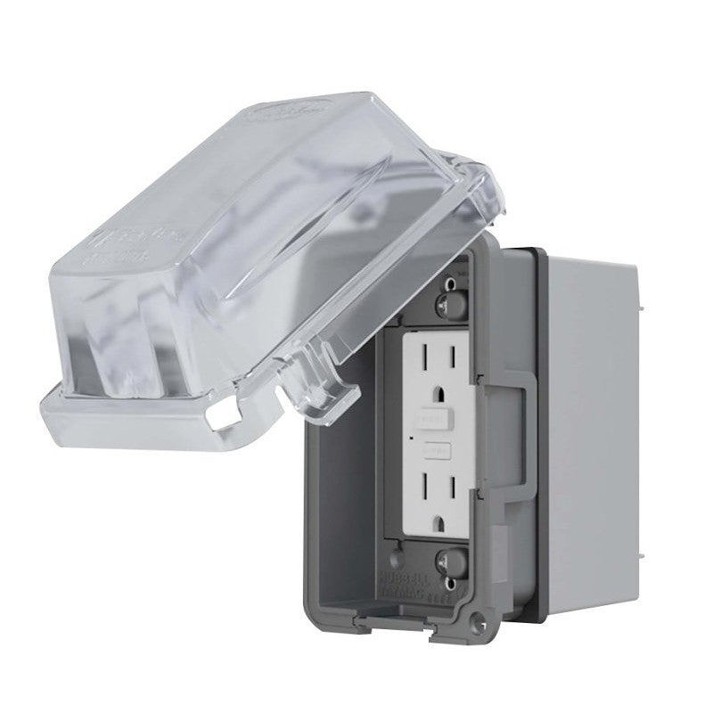 TayMac EXTRA DUTY Series MKG420CS GFCI Receptacle Kit, 5.1 in L, 4.53 in W, Rectangular, 1-Gang, Clear