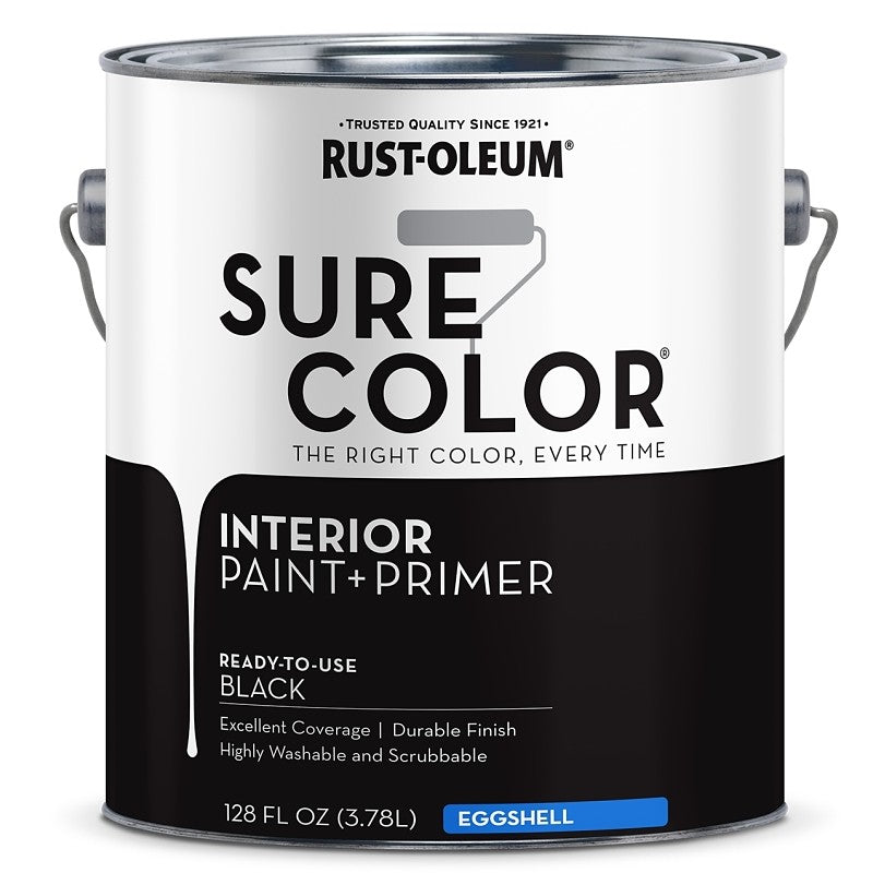 Rust-Oleum Sure Color 380218 Interior Wall Paint, Eggshell, Black, 1 gal, Can, 400 sq-ft Coverage Area (Pack of 2)