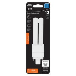 Feit Electric BPPL13/827/LEDG2HDRP LED Bulb, Double Twin Tube, PL Lamp, GX24Q-1 Lamp Base, Non-Dimmable, Soft White