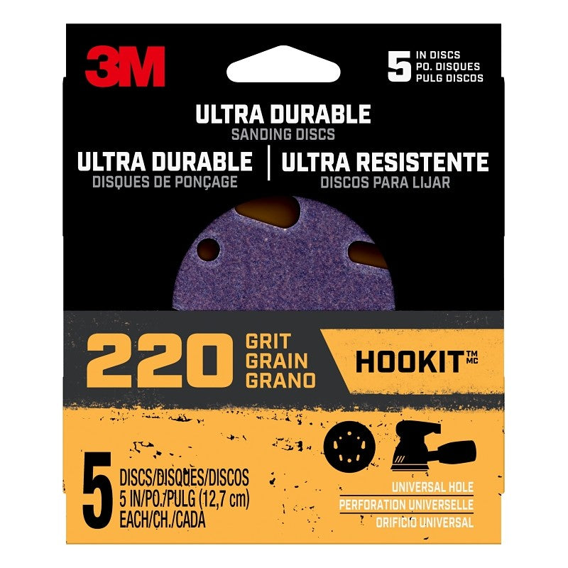 3M 27256 Power Sanding Disc, 5 in Dia, 220 Grit, Fine, Ceramic Abrasive, 5-Hole, 8-Hole