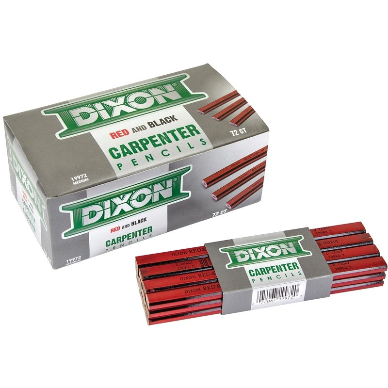 Dixon Ticonderoga 19972 Carpenter Pencil, Black/Red, 7 in L, Wood Barrel, Red Barrel (Pack of 12)