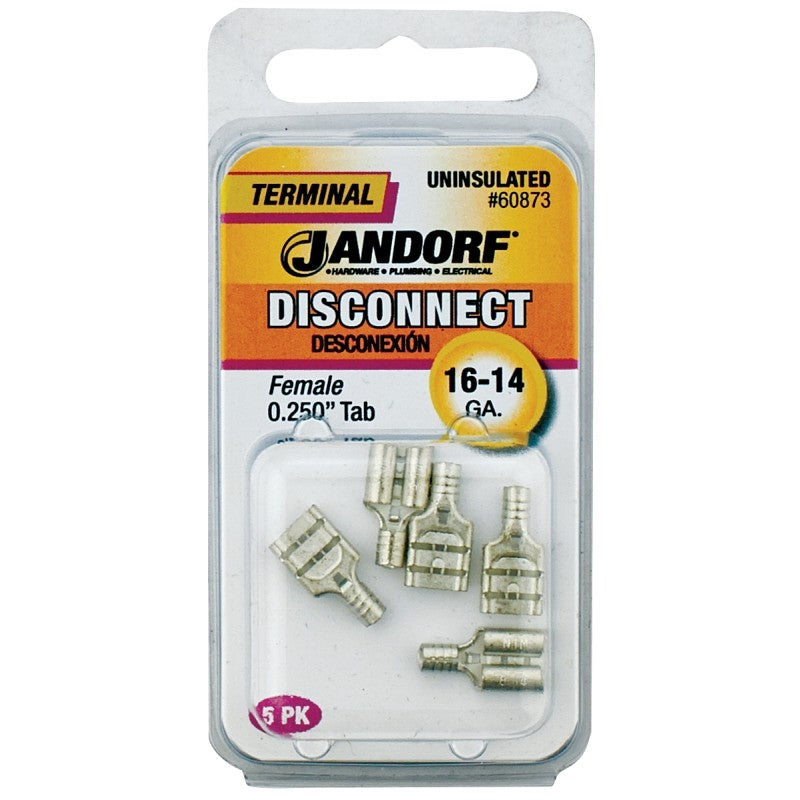 Jandorf 60873 Disconnect Terminal, 16 to 14 AWG Wire, Tin, 5/PK