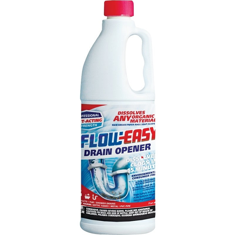 Flow-Easy FE32 Drain Opener, Oily Liquid, Dark Brown, Odorless, 1 qt, Bottle (Pack of 12)