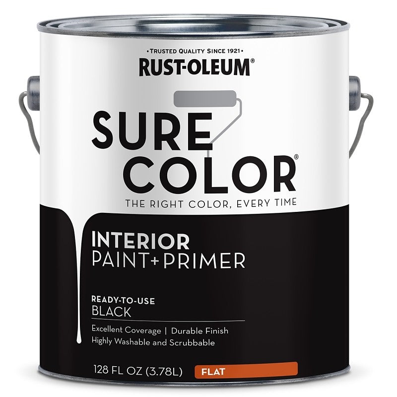 Rust-Oleum Sure Color 380216 Interior Wall Paint, Flat, Black, 1 gal, Can, 400 sq-ft Coverage Area (Pack of 2)