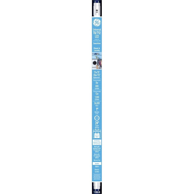 GE 37156 LED Tube Light Bulb, Specialty, T8 Lamp, Bi-Pin Lamp Base, Clear, Daylight Light, 5000 K Color Temp (Pack of 6)
