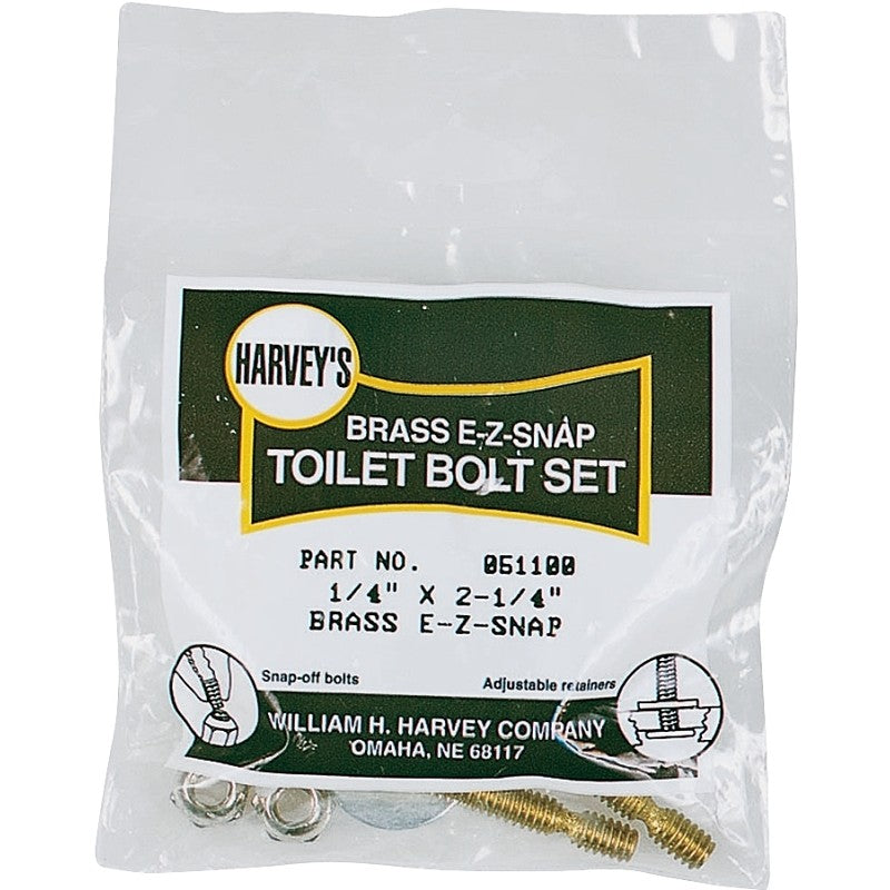 Harvey 51100 Bolt Set, 1/4 in Dia x 2-1/4 in L Dimensions, EZ-Snap, Brass