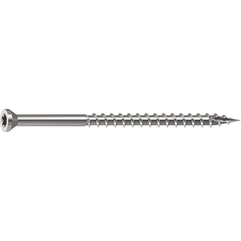 Camo 0350170 Deck Screw, 0.163 in Thread, 3 in L, Trim Head, Star Drive, Sharp, Type-17 Point, 305 Stainless Steel, 100