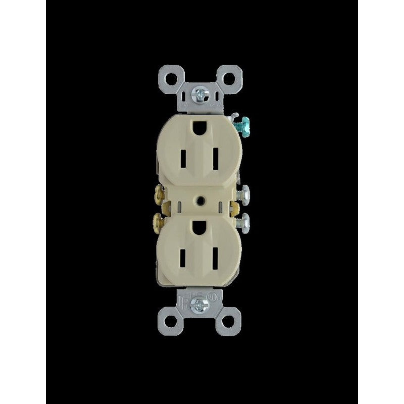Pass & Seymour TradeMaster Series 3232TRICP8 Duplex Receptacle, Thermoplastic, Ivory, 2-Pole, 15 A, 125 V, NEMA: 5-15R, bx 8