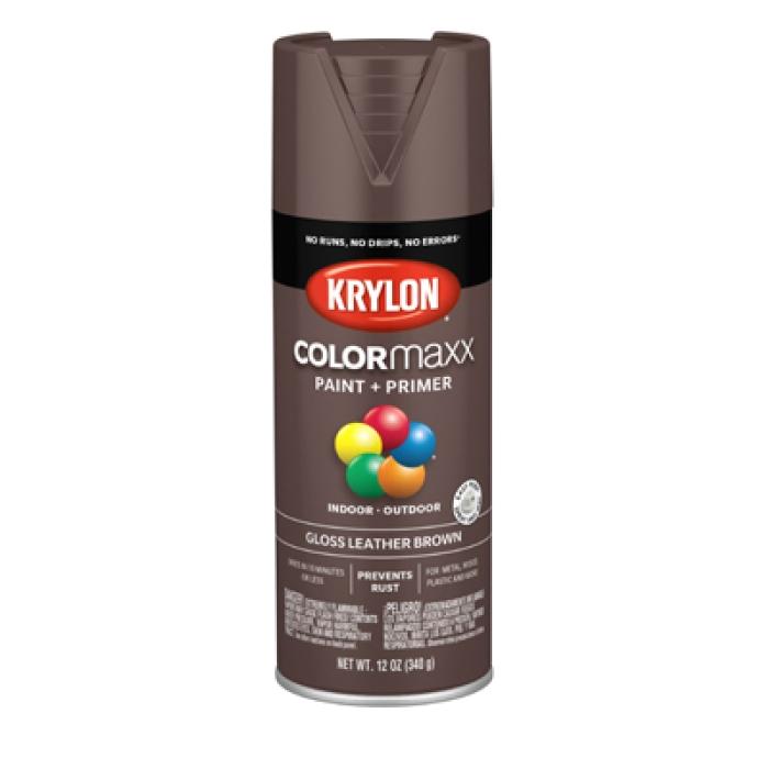 Krylon K05527007 Enamel Spray Paint, 12 oz Can, 25 sq-ft Coverage Area, Solvent Base, Gloss, Leather Brown
