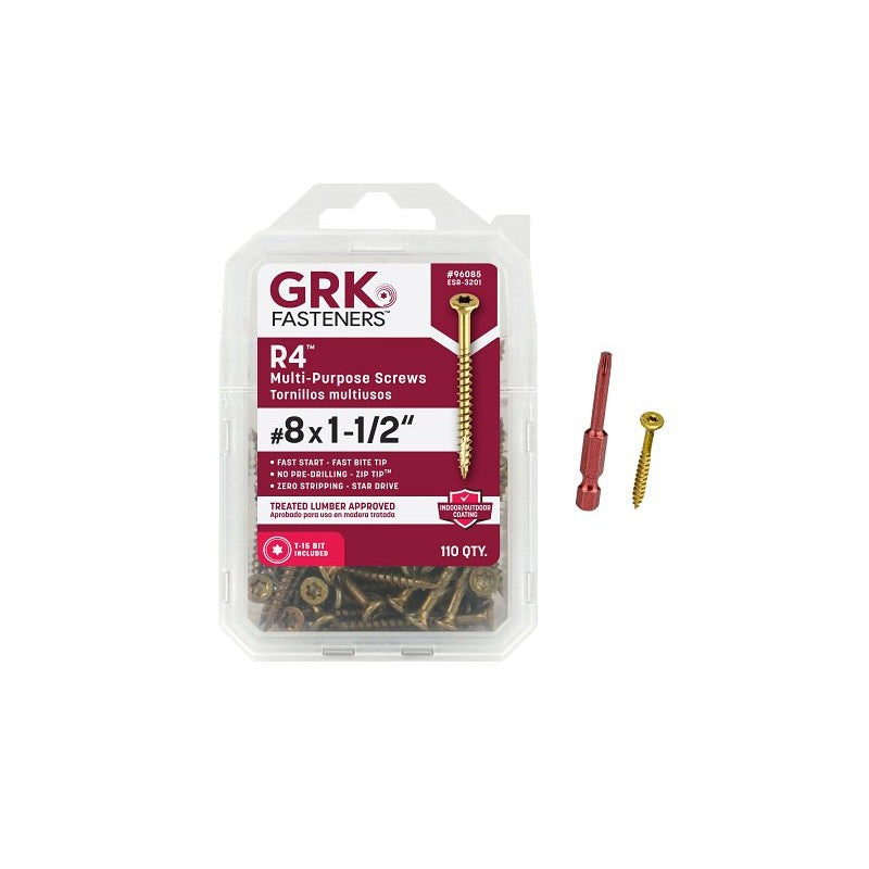 GRK Fasteners 96085 Framing and Decking Screw, #8 Thread, 1-1/2 in L, Coarse Thread, Countersunk Head, Star Drive, Steel