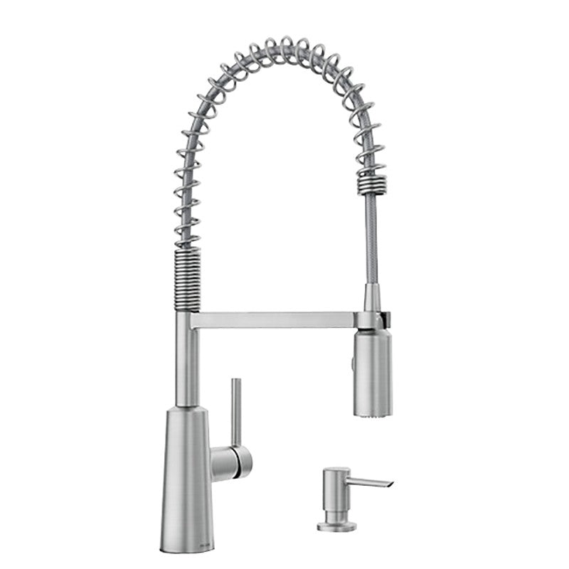 Moen Nori Series 87897SRS Pre-Rinse Spring Kitchen Faucet, 1.5 gpm, 1-Handle, Metal, Spot Resist Brushed Nickel