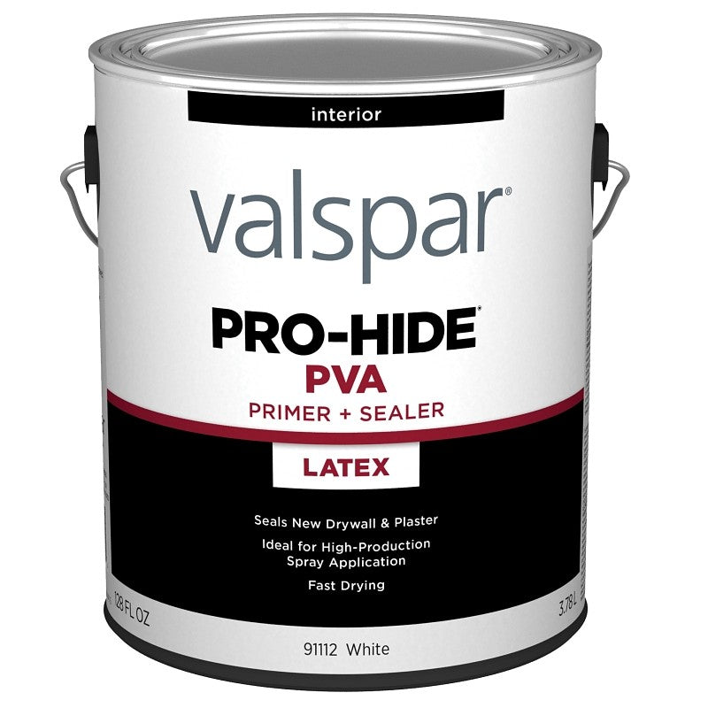 Valspar Pro-Hide 91112 028.0091112.007 Interior PVA Primer, White, 1 gal, Metal Pail (Pack of 4)