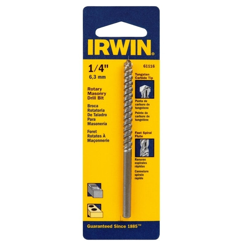 Irwin 61116 Drill Bit, 1/4 in Dia, 4 in OAL, Spiral Flute, 1-Flute, 1/4 in Dia Shank, Straight Shank