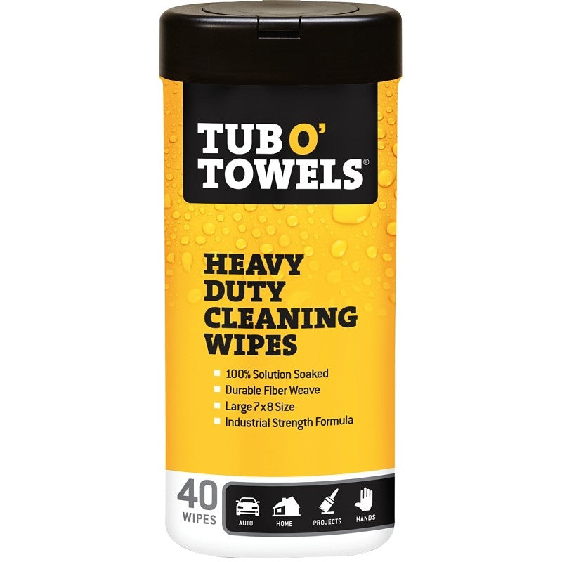 Tub O'Towels TW40 Heavy-Duty Cleaning Wipes, 8 in L, 7 in W, Light Citrus, Polyfiber