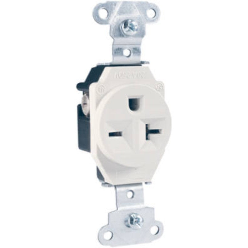 Legrand 5851WCC8 Heavy-Duty Single Receptacle, 2 -Pole, 250 VAC, 20 A, Side Wiring, NEMA: NEMA 6-20R, White