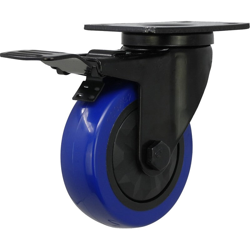 Shepherd Hardware 3664 Swivel Caster with Brake, 4 in Dia Wheel, TPU Wheel, Black/Blue, 300 lb