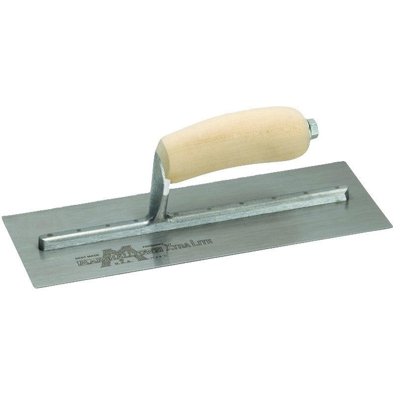 Marshalltown MXS1 Finishing Trowel, 11 in L Blade, 4-1/2 in W Blade, Spring Steel Blade, Curved Handle, Wood Handle