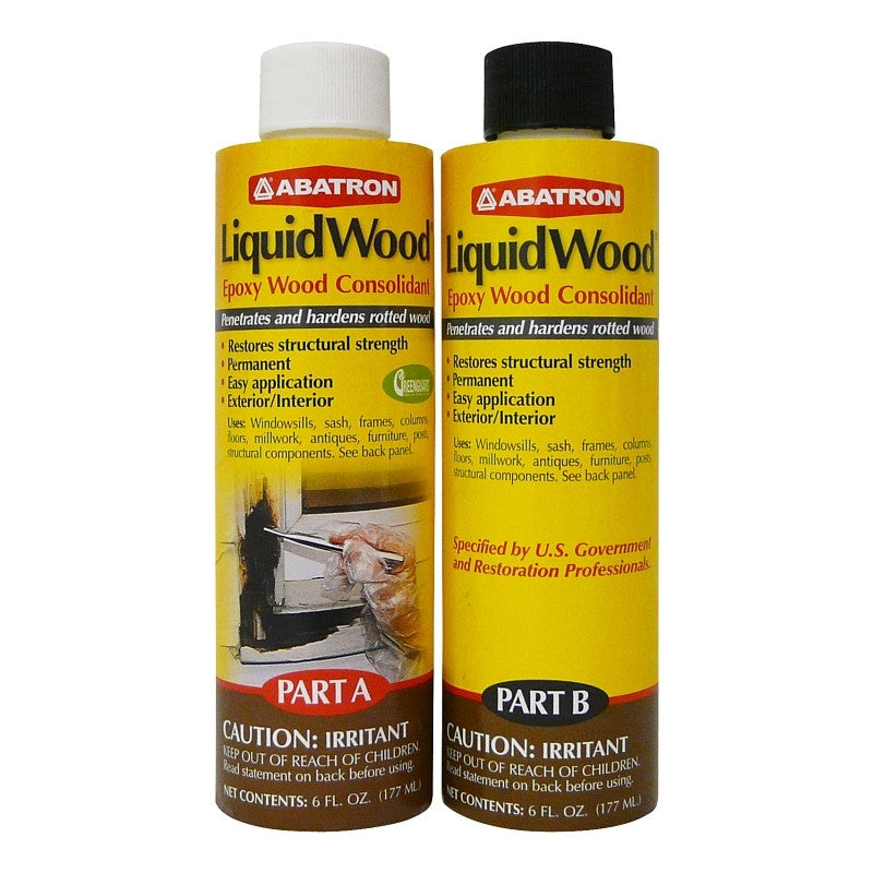 Abatron LWAB6OR Wood Filler, Liquid, Faint, Slightly Aromatic Part A, Irritating Ammonia Part B, Clear, 12 oz