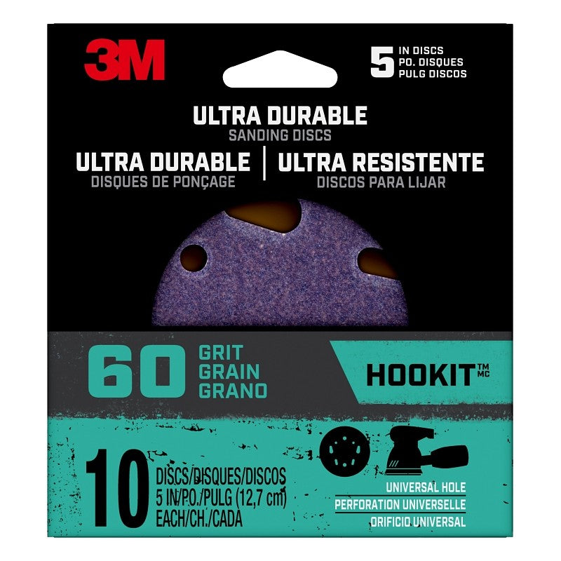 3M 27313 Power Sanding Disc, 5 in Dia, 60 Grit, Coarse, Ceramic Abrasive, 5-Hole, 8-Hole