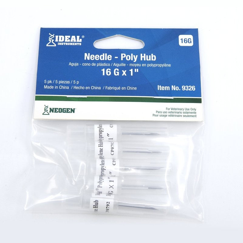 Neogen 9326 Hub Needle, Disposable, Polypropylene, 16 ga, 1 in L, 5/PK