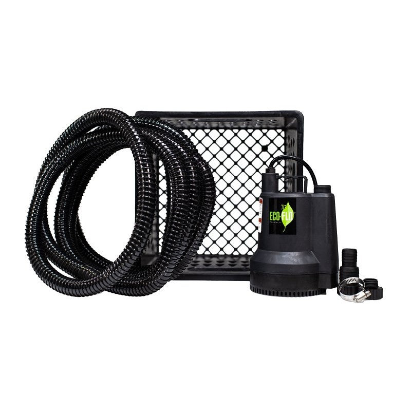 Eco-Flo SUP55KIT Submersible Utility Pump Kit, 1-Phase, 3.3 A, 115 V, 1/4 hp, 25 ft Max Head, 1980 gph, Thermoplastic