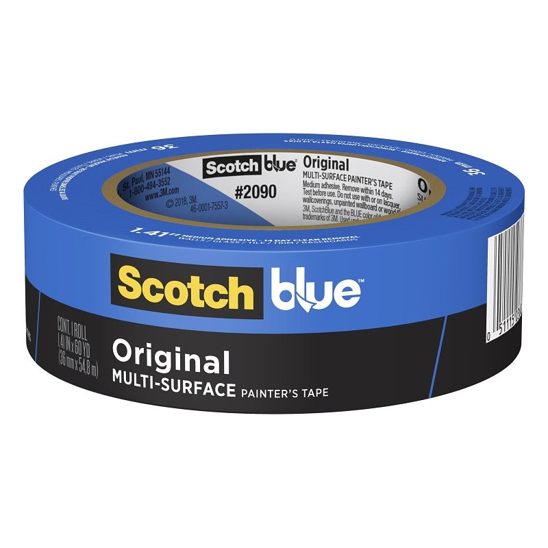 ScotchBlue 2090-36NC Painter's Tape, Multi-Surface, 60 yd L, 1.41 in W, Paper Backing, Blue