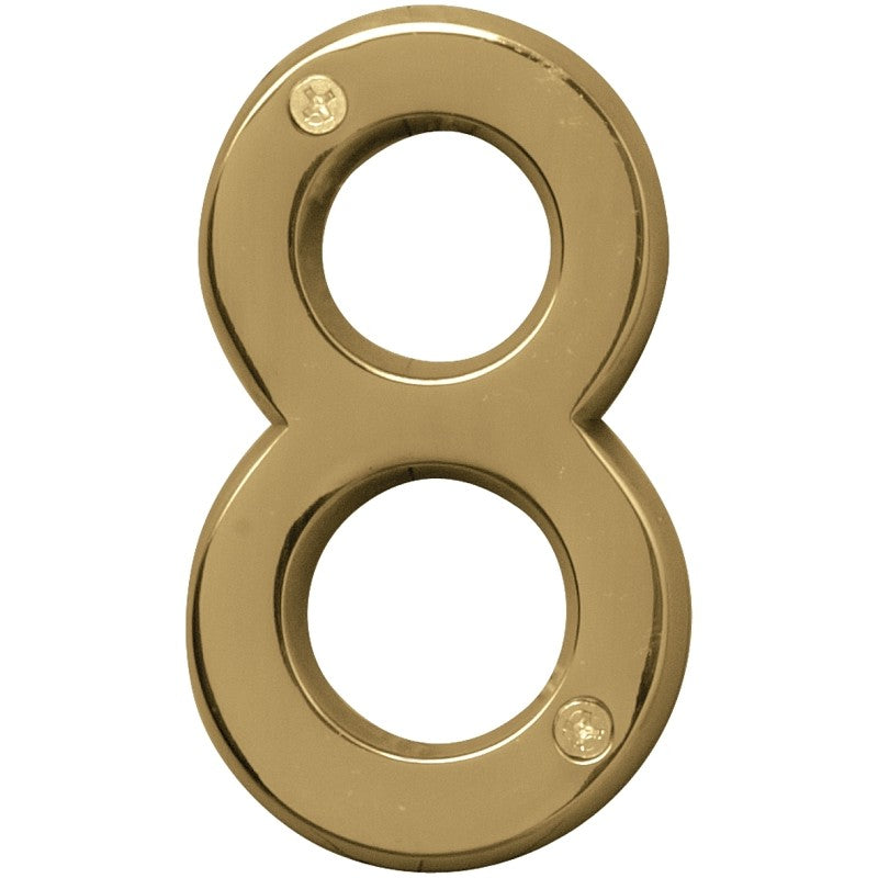 Hy-Ko Prestige Series BR-42PB/8 House Number, 2.938 in W x 6.875 in H Dimensions, Character: 8, 4 in H Character, Brass (Pack of 3)