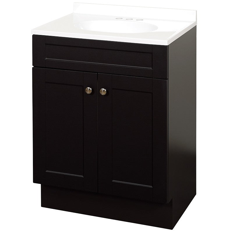 Zenna Home SBC24CH 2-Door Shaker Vanity with Top, 24 in W, 18 in D, 35 in H, Wood, Espresso, Cultured Marble Sink, 1 EA