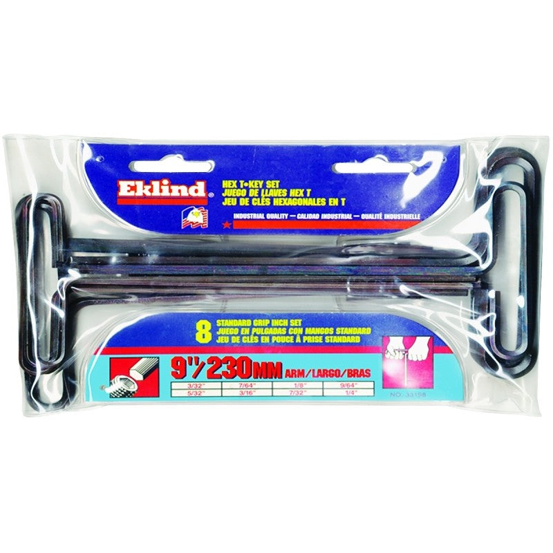 Eklind 33198 Hex T-Key Set, Includes: 3/32 to 1/4 in Hex T-Keys, 8-Piece, Steel