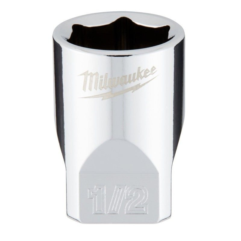 Milwaukee 45-34-9009 Socket, 1/2 in Socket, Standard Socket, 4.921 in OAL, 1/4 in Drive, 6-Point, Chrome Vanadium Steel