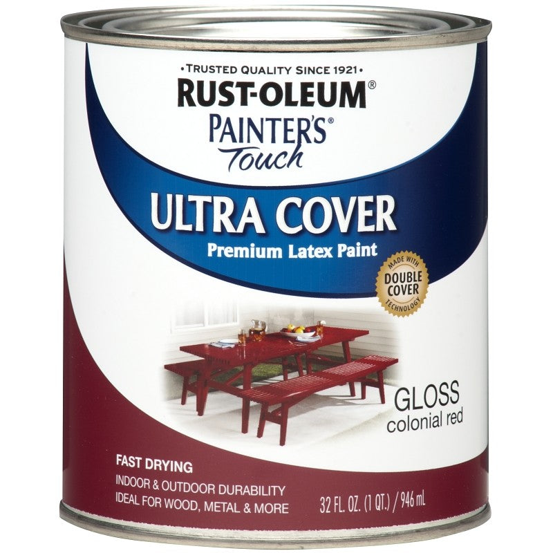 Rust-Oleum 1964502 Enamel Paint, Water, Gloss, Colonial Red, 1 qt, Can, 120 sq-ft Coverage Area