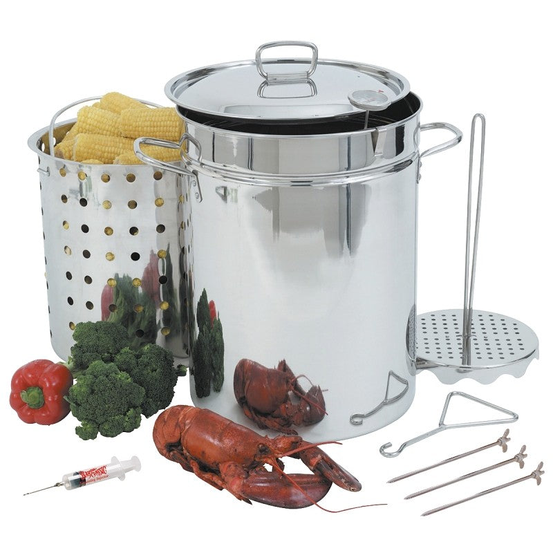 Bayou Classic 1118 Turkey Fryer Pot, 32 qt Capacity, 22 Gauge, Stainless Steel