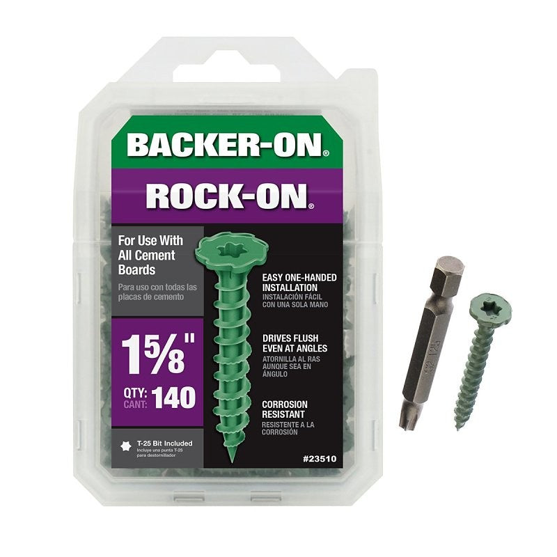 Backer-On Rock-On 23510 Cement Board Screw, #9 Thread, 1-5/8 in L, Hi-Lo Thread, Serrated Head, Star Drive, Sharp Point