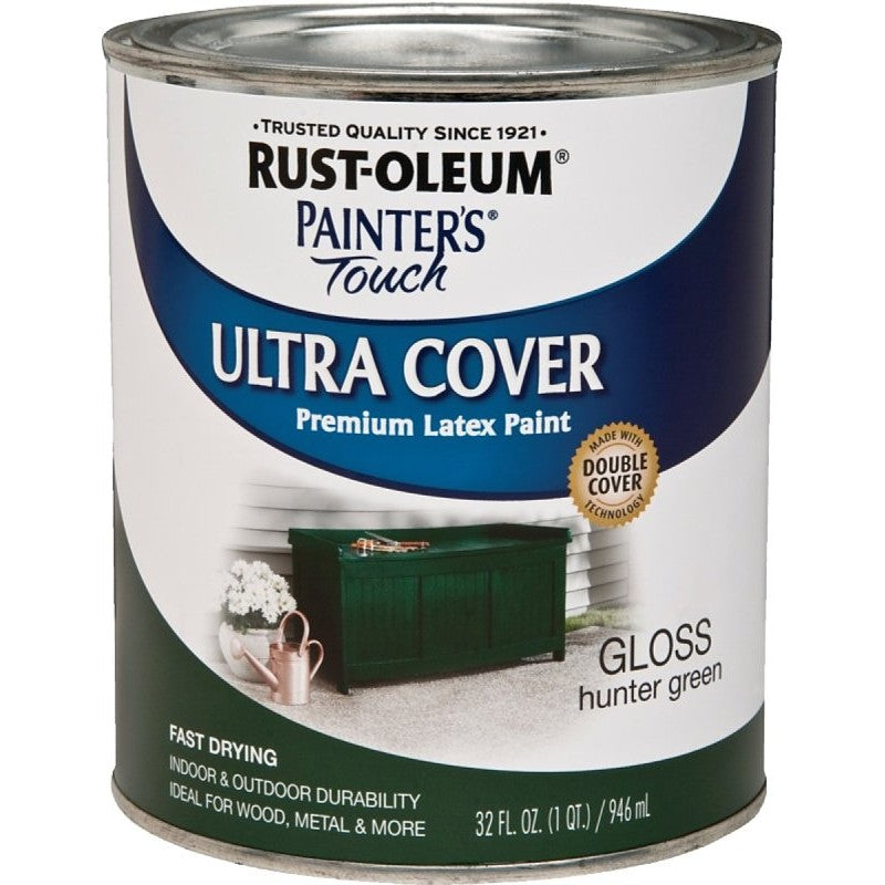 Rust-Oleum 1938502 Enamel Paint, Water, Gloss, Hunter Green, 1 qt, Can, 120 sq-ft Coverage Area