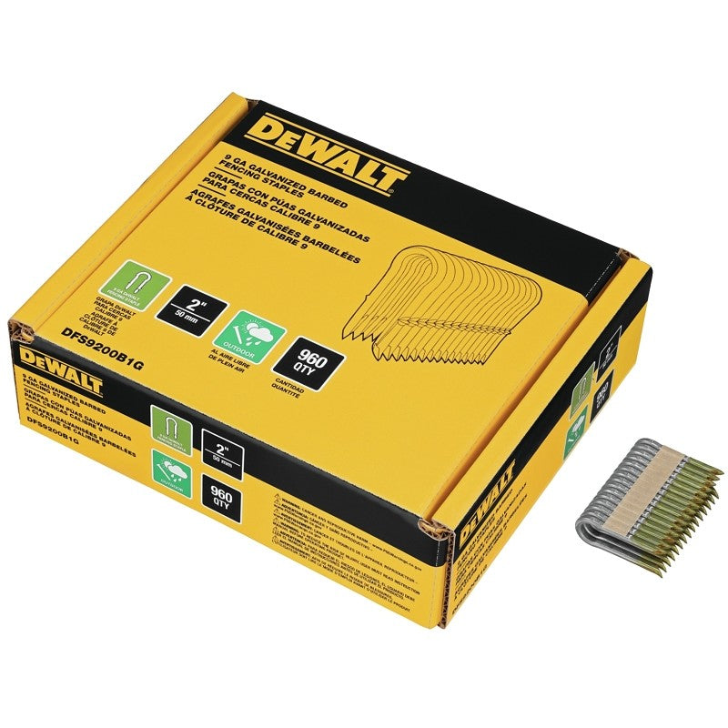 DEWALT DFS9200B1G Series Barbed Fence Staple, 2 in L, Aluminum/Zinc, 9 ga Wire, 9 ga Gauge, Galvanized Steel, 960/PK